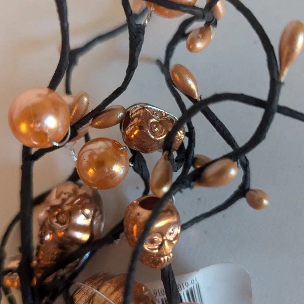 NWT 3 Goth Skulls Pearls Orange Halloween Decoration Floral Picks Ashland Decor